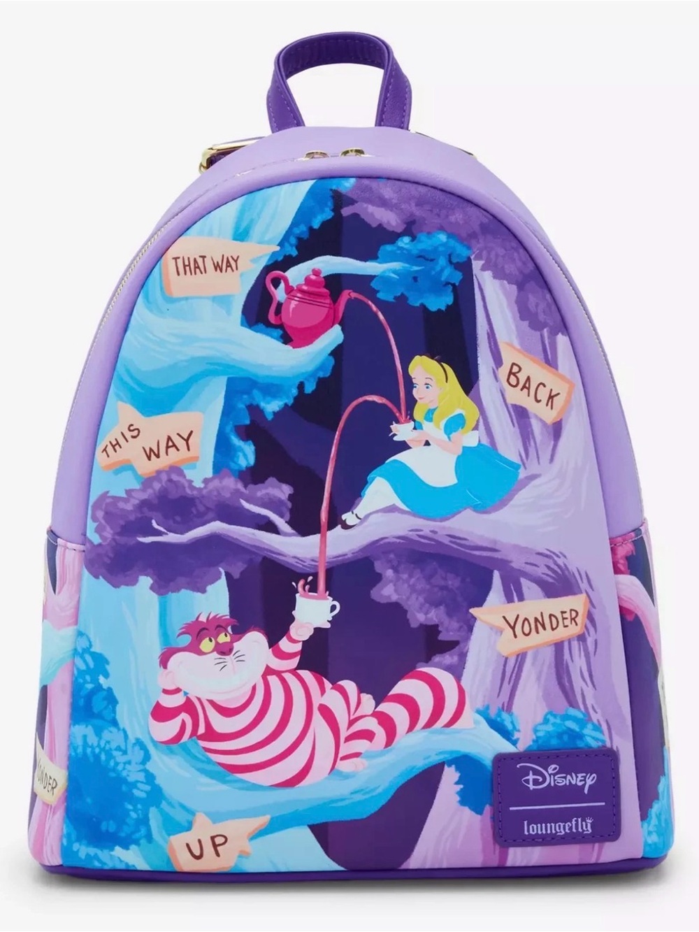 NEW w Tags Loungefly Disney ALICE In Wonderland CHESHIRE CAT Purple Backpack
